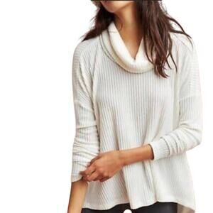 ANTHROPOLOGIE SATURDAY SUNDAY Women’e Ivory Rib-knit Cowlneck Top